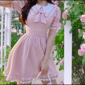 Lolita style pink dress with white accents